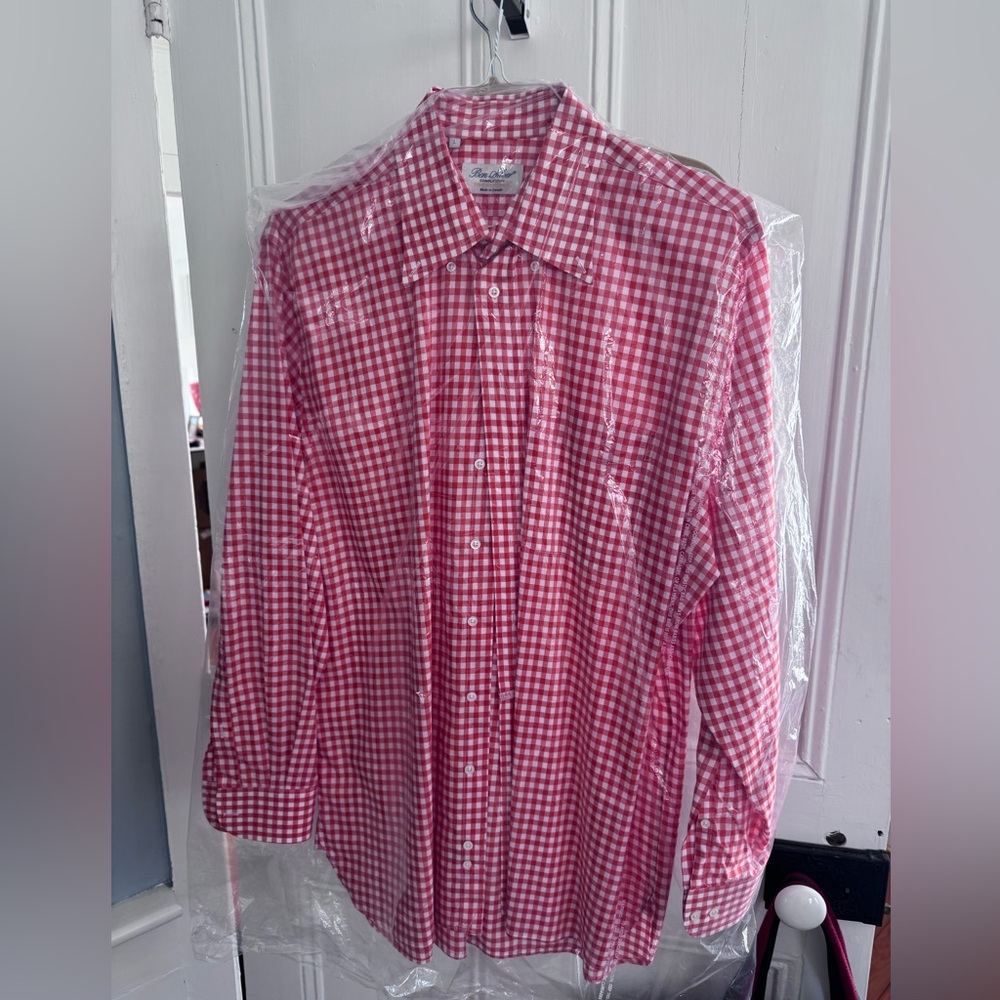 Ben silver men’s orange white gingham button down size large $215 retail